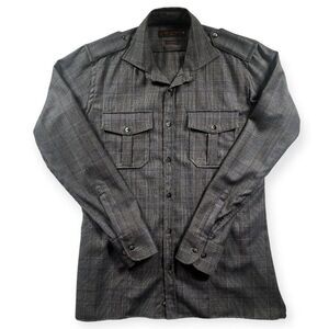 ETRO Milano Made in Italy Slim‎ Fit Shirt Size 38 Lapel's Check Wool Blend